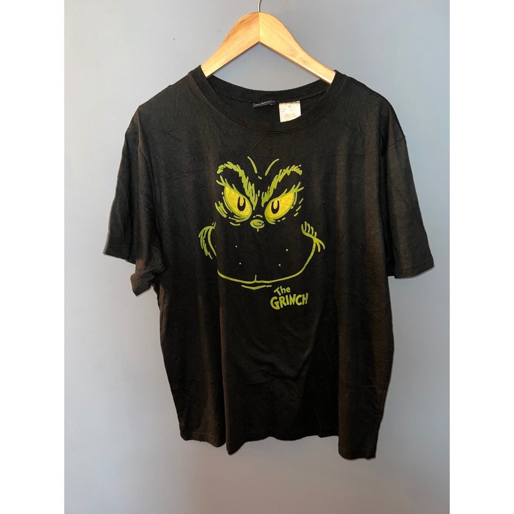Dr Seuss The Grinch Graphic T-Shirt Mens XL Black Neon Green Face Short Sleeve